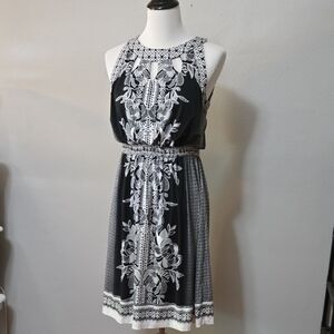 Soma Black and White Patterned Midi Dress